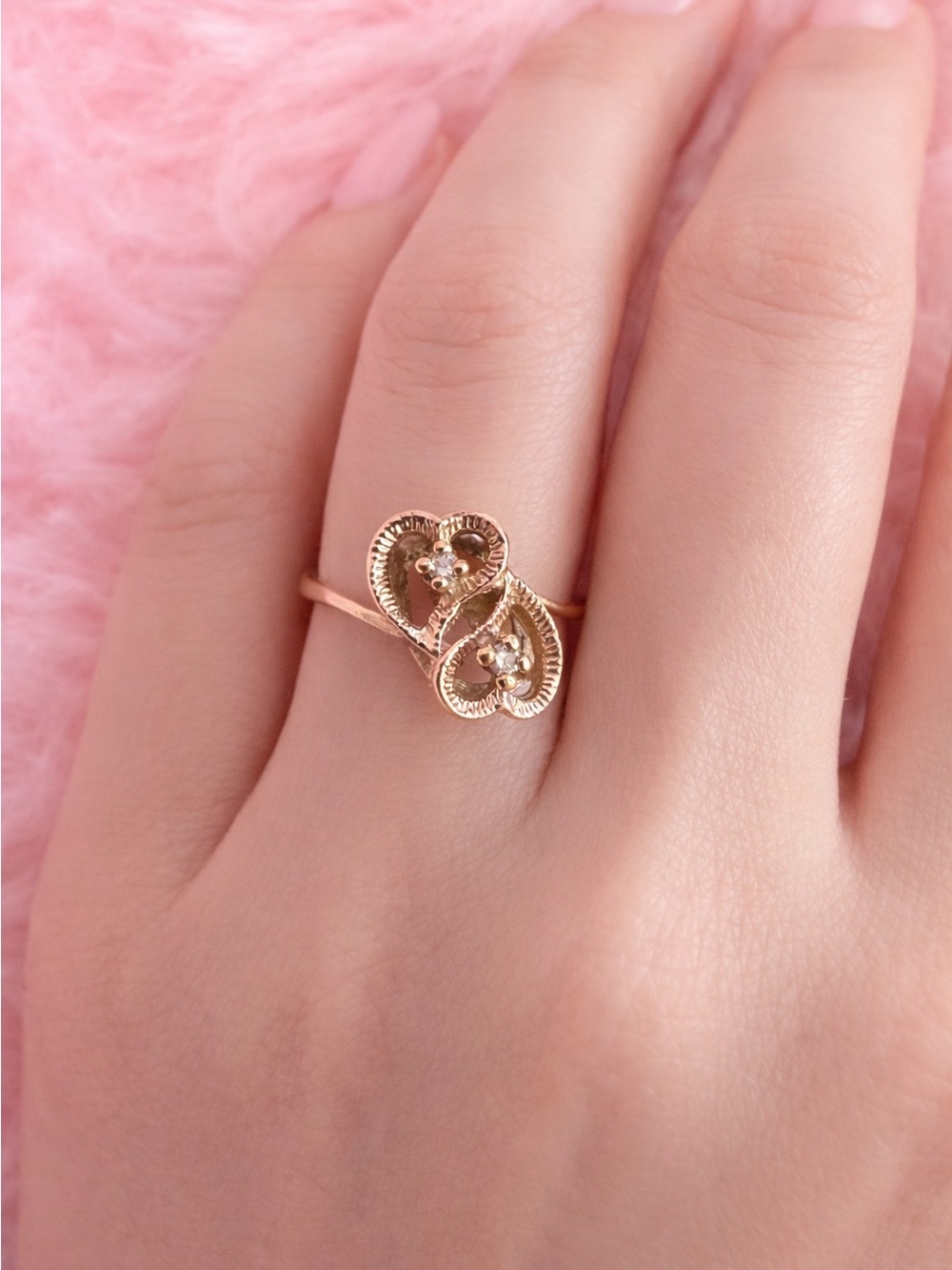 10k Solid Gold Diamond Ring Heart Shape Ring Gift for Her Valentine’s Day Gift